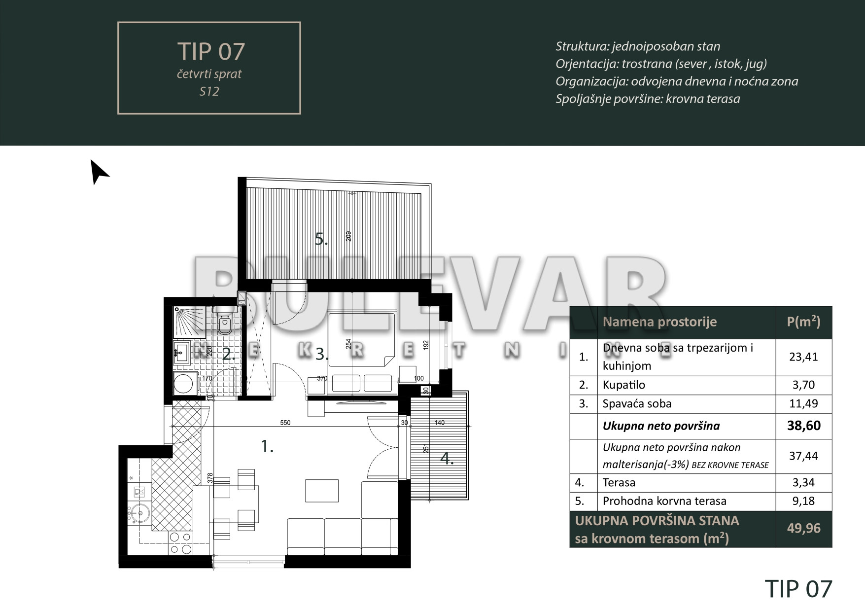Dvosoban stan Pantelej(Niš) 49,96m², 4 sprat — slika 26