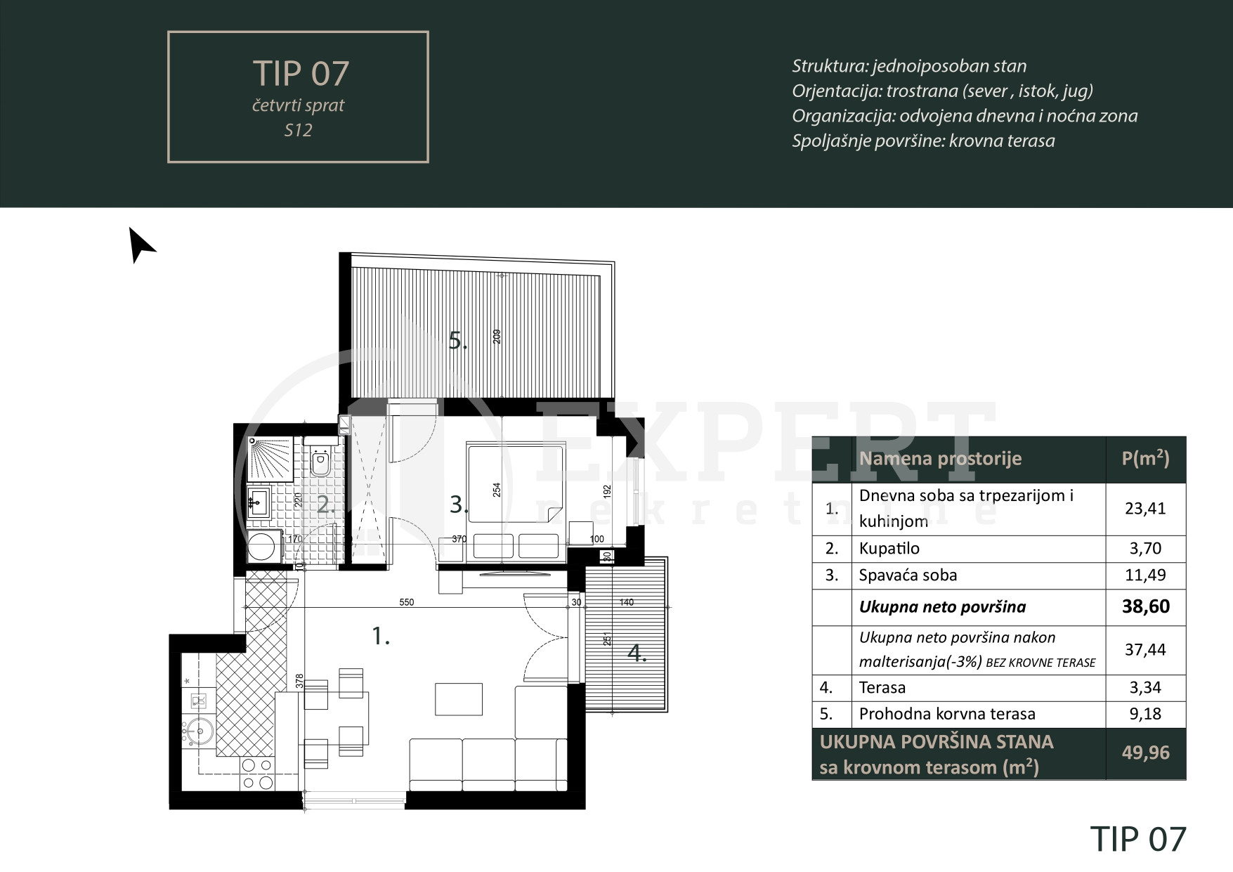Dvosoban stan Pantelej(Niš) 49,96m², 4 sprat — slika 27