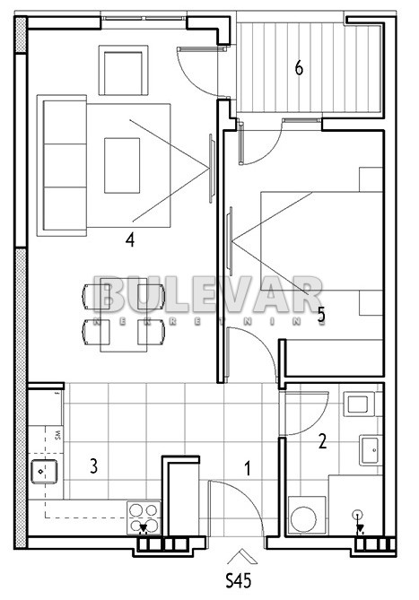 Dvosoban stan Dom zdravlja 44,2m², 5 sprat — slika 11