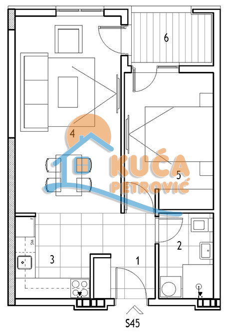 Dvosoban stan Dom zdravlja 44,2m², 5 sprat — slika 10