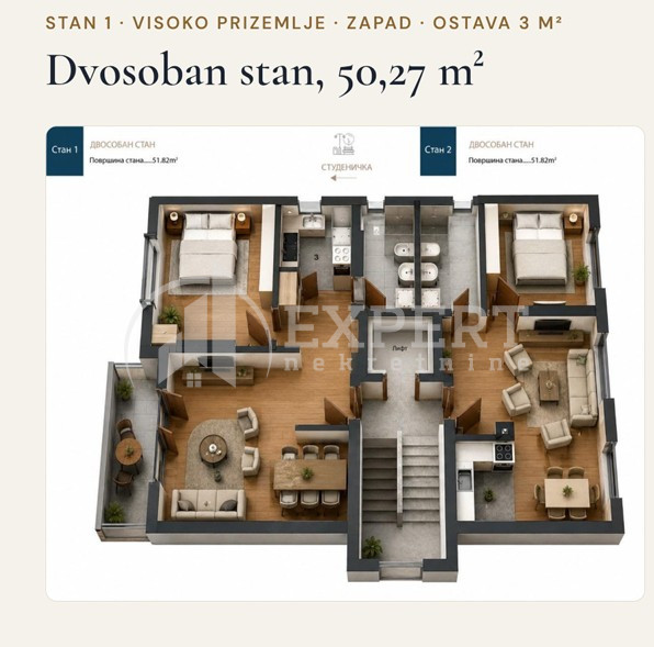 Dvosoban stan Pantelej(Niš) 50,27m², 0 sprat — slika 15