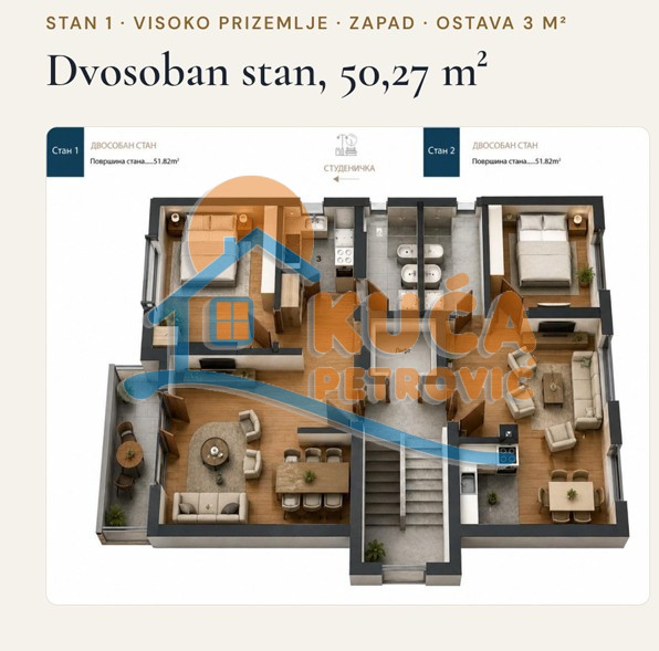 Dvosoban stan Pantelej(Niš) 50,27m², 0 sprat — slika 16