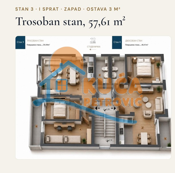 Trosoban stan Pantelej(Niš) 57,61m², 1 sprat — slika 16