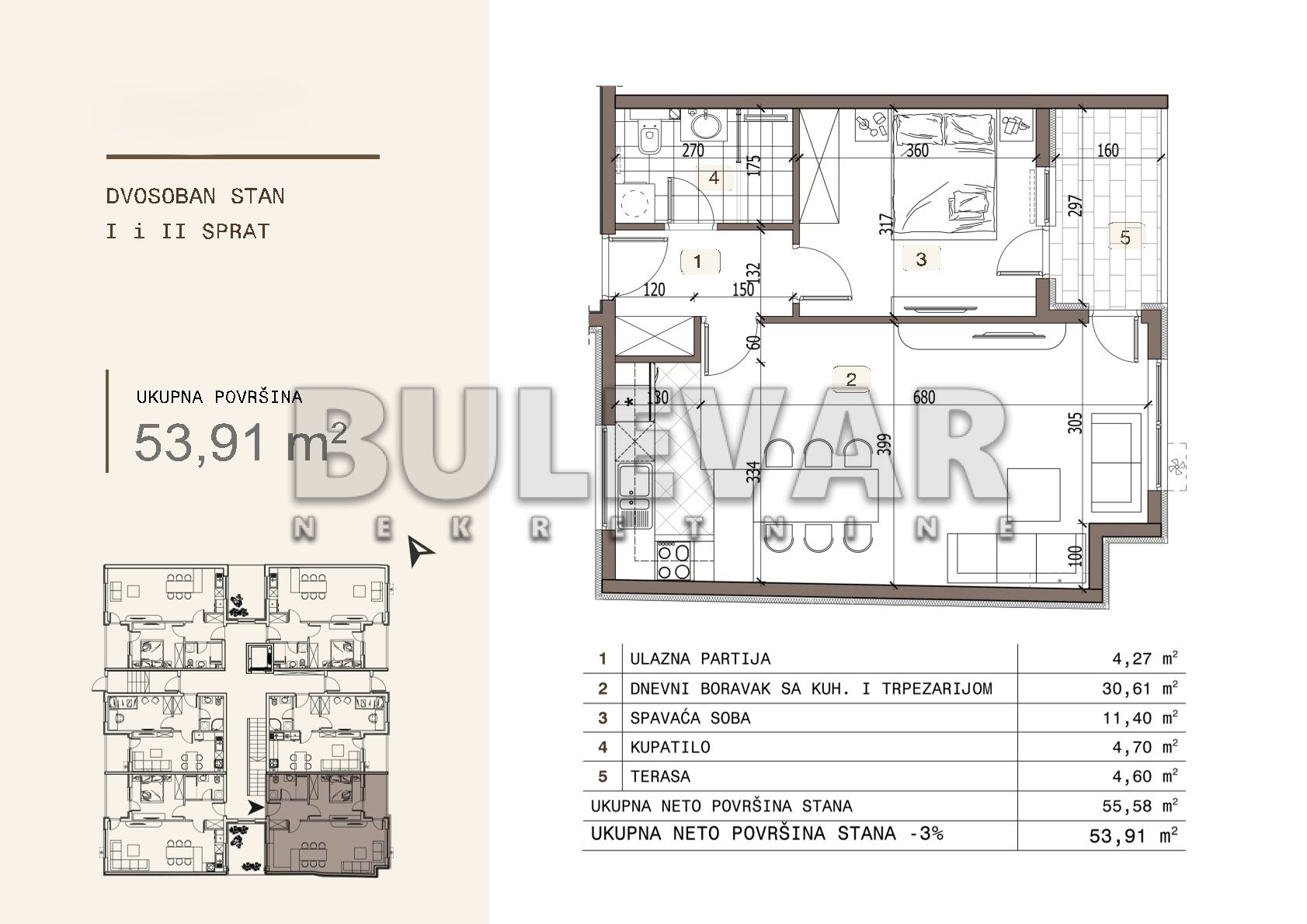 Dvosoban stan Ledena stena 53,91m², 1 sprat — slika 14