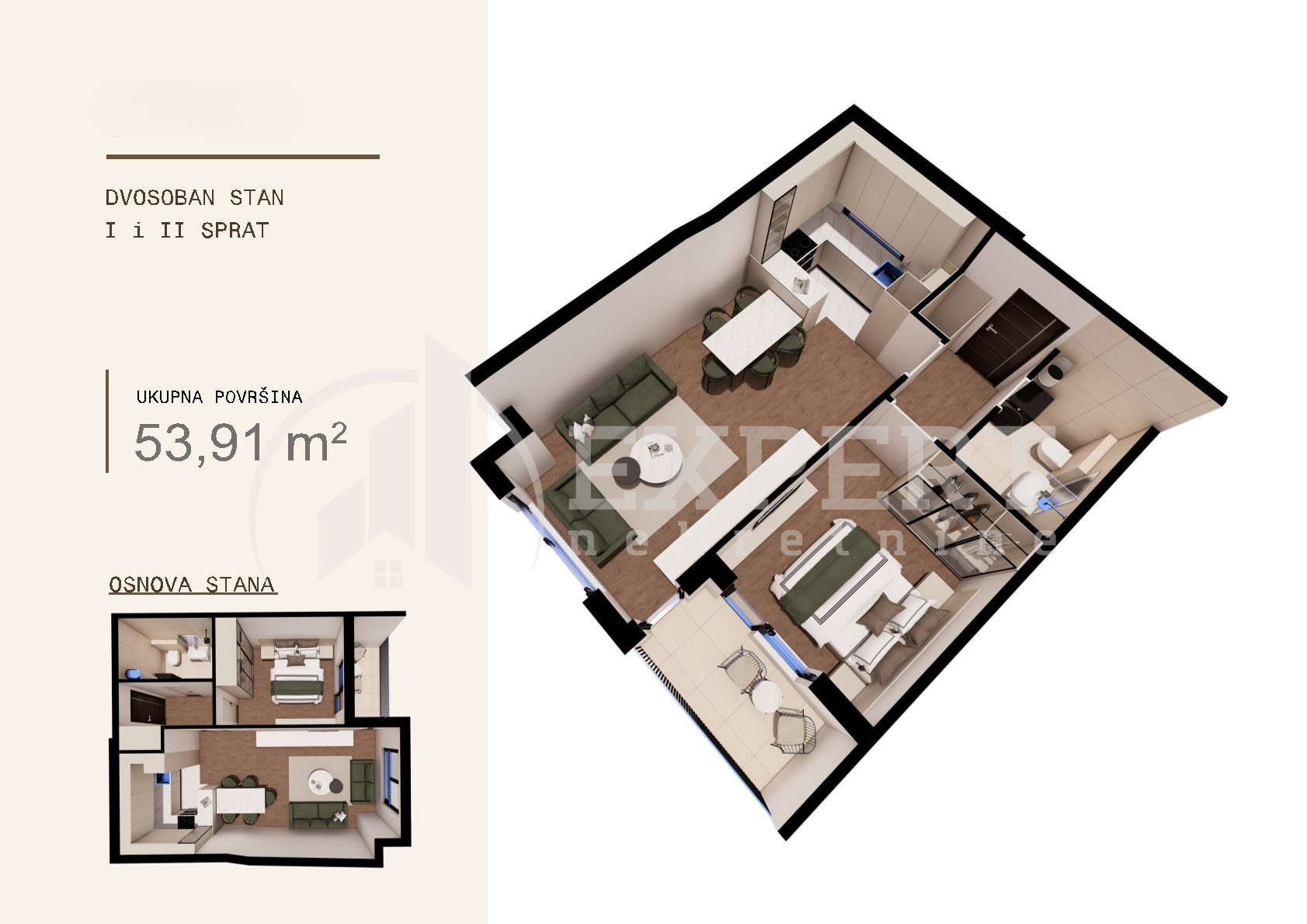 Dvosoban stan Ledena stena 53,91m², 1 sprat — slika 19