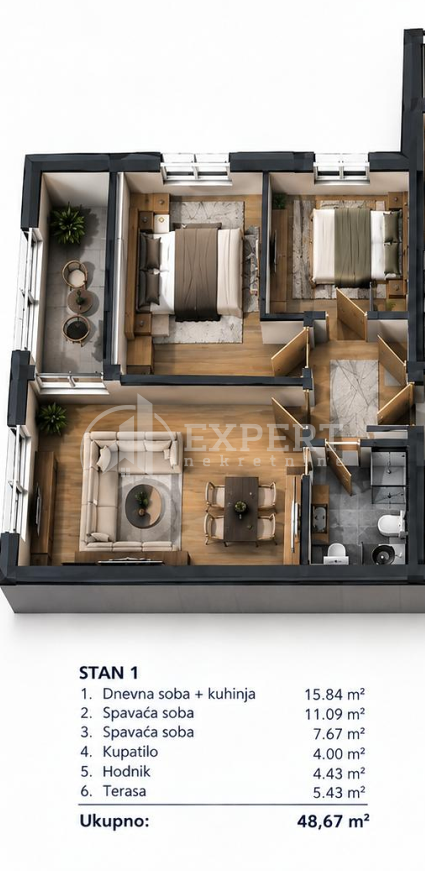 Dvoiposoban stan Tutinović podrum 48,67m², 1 sprat — slika 7