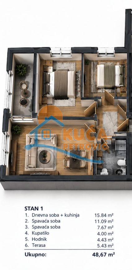 Dvoiposoban stan Tutinović podrum 48,67m², 1 sprat — slika 8