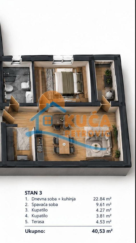 Jednoiposoban stan Tutinović podrum 40,53m², 2 sprat — slika 8